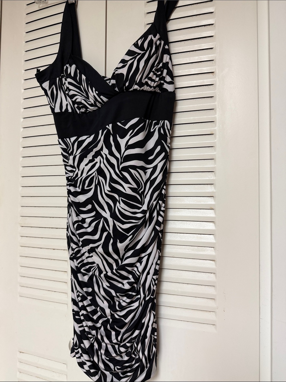 XOXO Black and White Zebra-Print Midi Dress with Waist Band